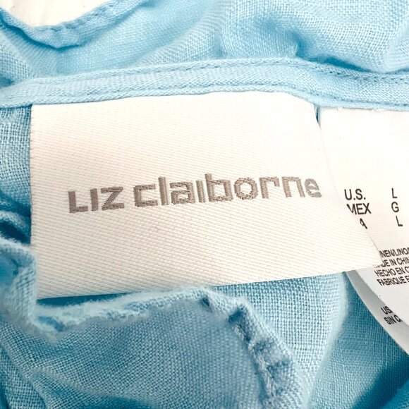 Liz Claiborne Womens Light Blue Linen Embroidered Blouse Size L 3/4 Sleeve Butto - Picture 3 of 7